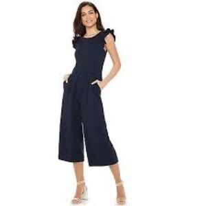 XS NAVY BLUE Jumpsuit with Layered Sleeves